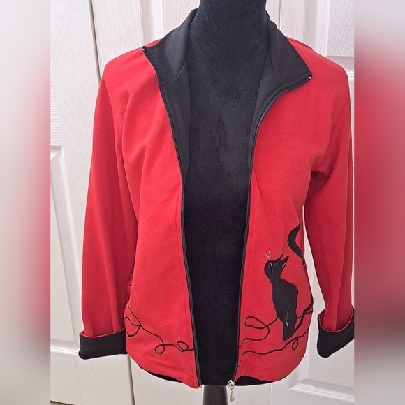 Allison Daley Red Embroidered Jacket With Black Cat Size XSP - Picture 4 of 9